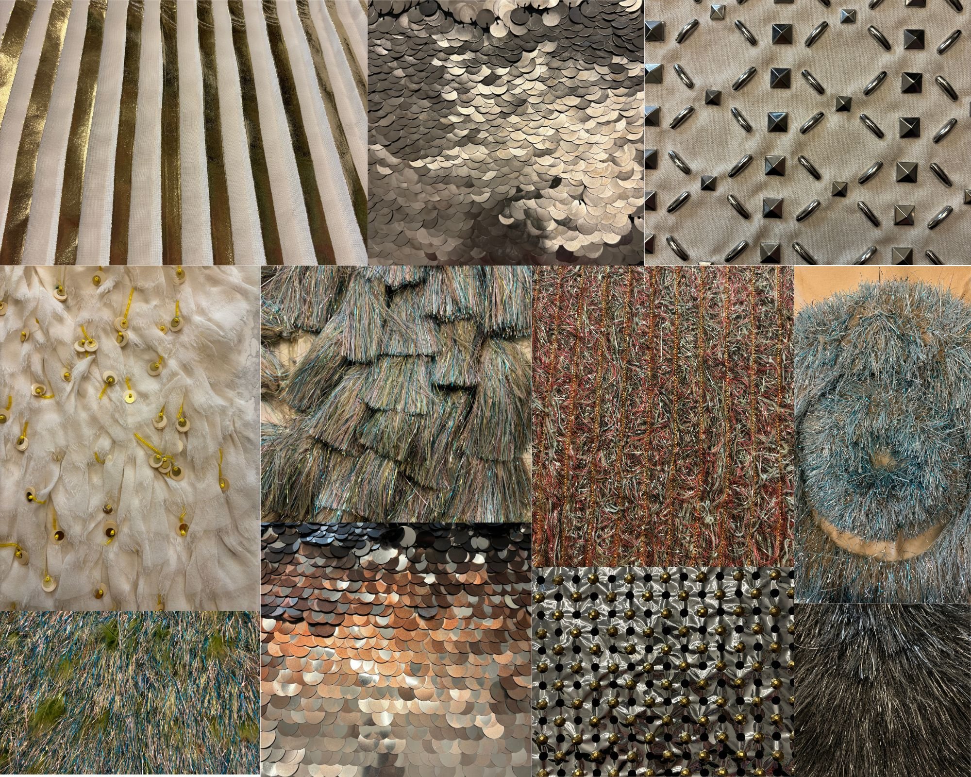 A collage of twelve textured surfaces arranged in a grid, showcasing a variety of materials and patterns.